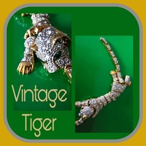 Vtg Art Deco,Pave Diamond Tiger Shoulder Brooch/Pin